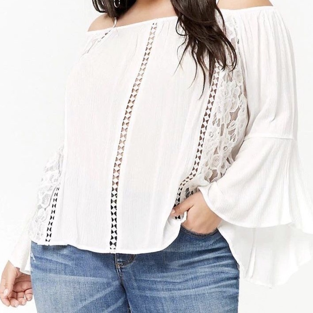 Forever 21 Plus Size Crinkle Open Shoulder Top